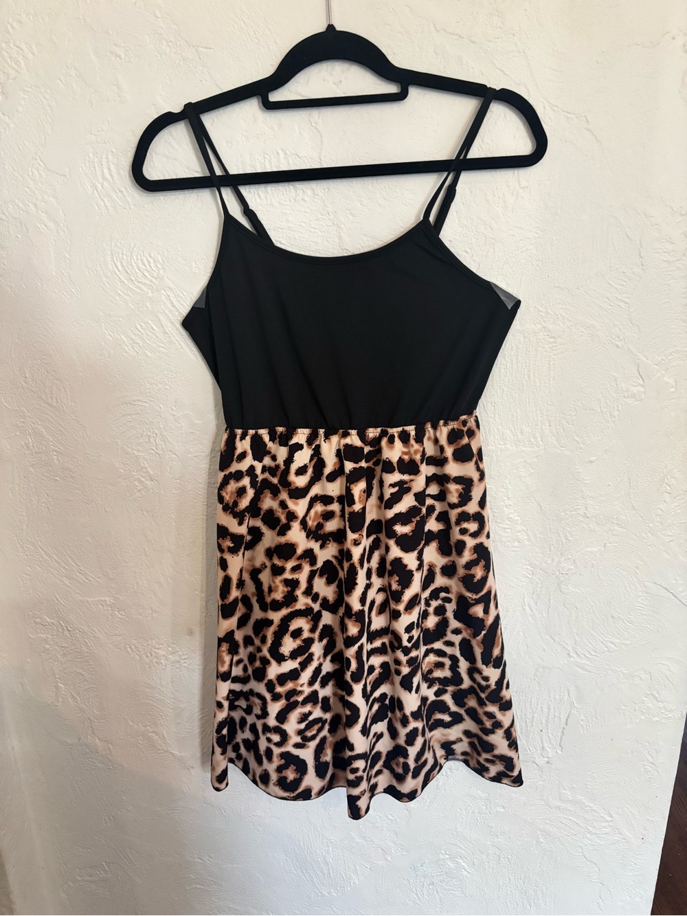 Girls Black & Tan Leopard Print Spaghetti Strap Dress